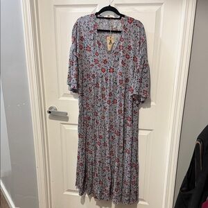 Easel Gray and Red Floral Maxi Dress